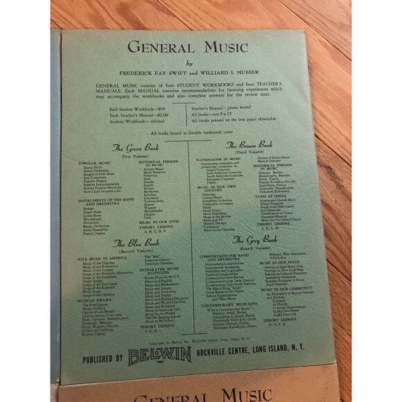 General Music in Four Volumes Collectors Set Belwin Green  General Music in Four Volumes Collectors Set Belwin Green Blue Brown Gray Copies